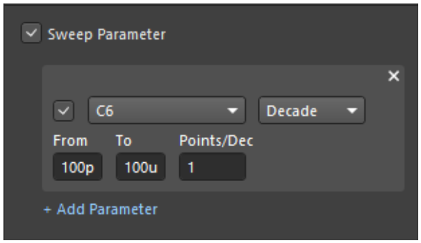 Fig. 11 - Settings Sweep Parameter section