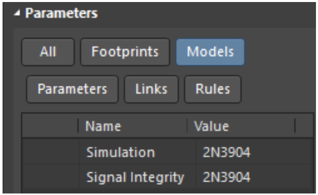 Fig. 14 - the Parameters region of transistor’s Properties panel