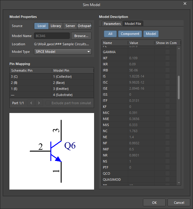 Fig. 15 - The Sim Model dialog