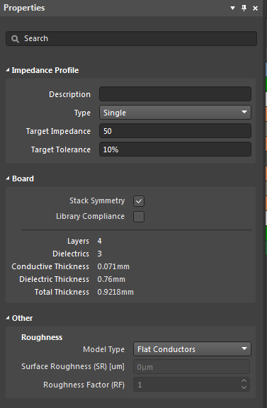 Fig. 23 -  Properties panel in the Layer Stack Manager