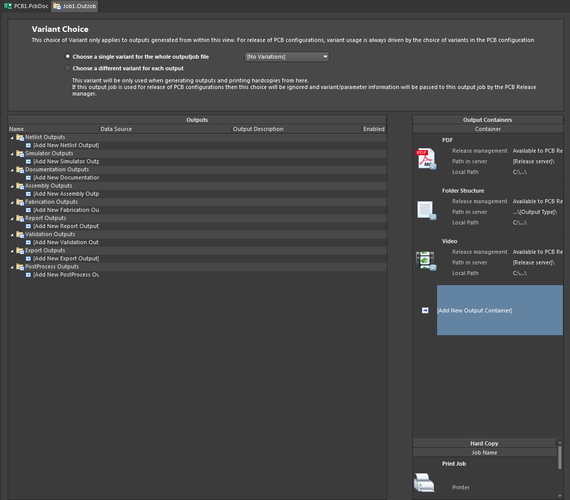 Fig. 65 - Output Job configuration window