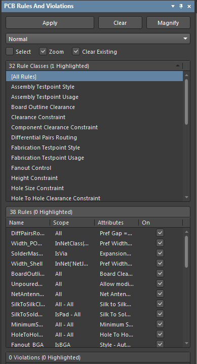 Fig.55 - PCB Rules and Violations panel
